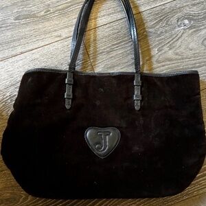 Juicy Couture Black Suede Tote with Heart Emblem